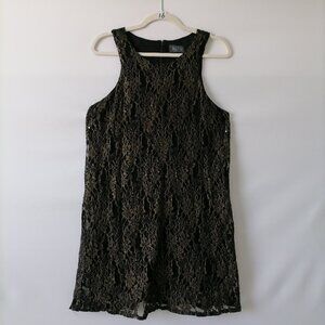 Astr Womens Gold & Black Round Neck Overlay Lace Detailing Tank Dress Size M